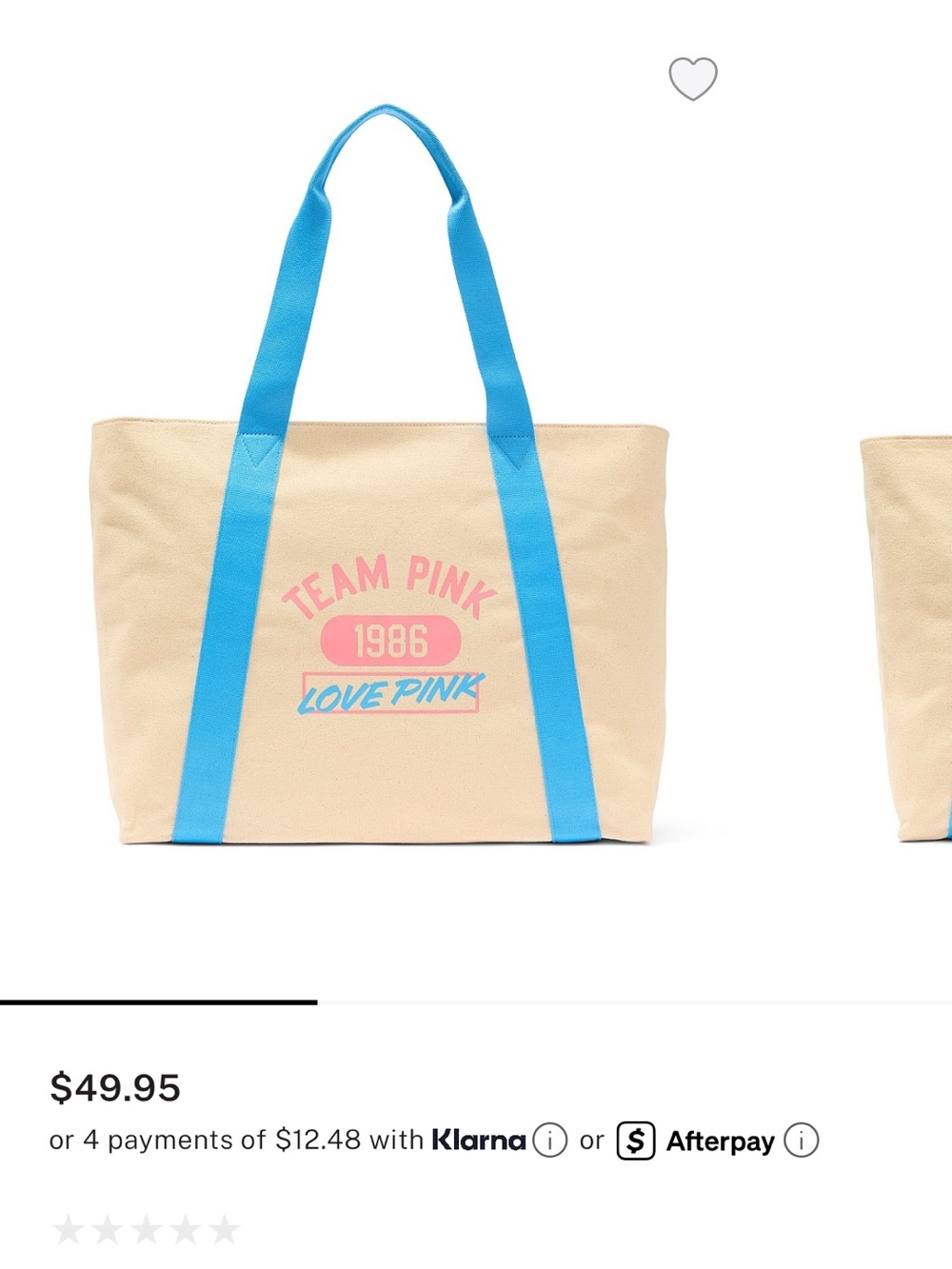 PINK Victoria's Secret Beige Canvas Tote with Blue Straps and Pink Logo